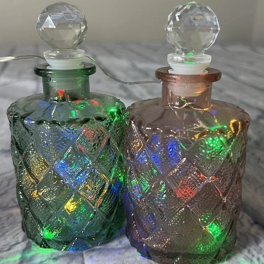 Pink and Green decanter bottles